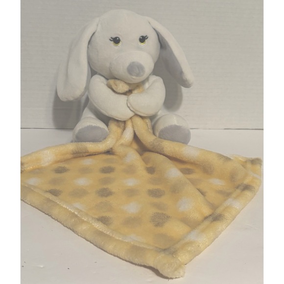 Little Beginnings Other - Little Beginnings Soft Puppy Lt Gray Yellow Polka Dot Blanket Lovey Plush Animal